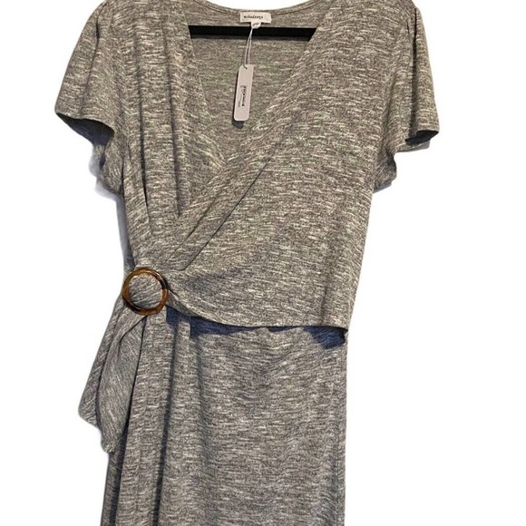 Eyeshadow Wrap Dress Size XL Short Sleeves Gray Midi *New* - Picture 7 of 14